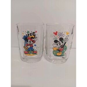Disney Mickey Mouse McDonald's Celebrate 2000 Clear Glass 4.5" Lot Of 2